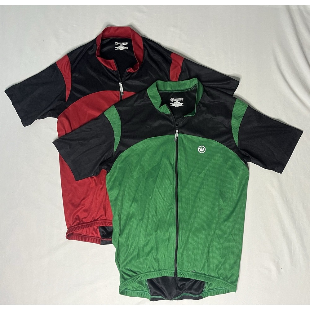 Canari Cycling Jerseys Men's Size Latge Red & Green Short Sleeve Full Zip Lot X2